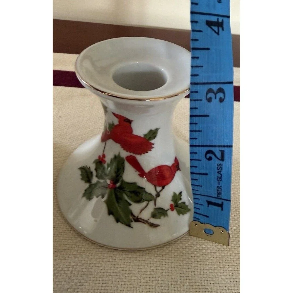 Vintage Lefton China Porcelain Candleholders Cardinal and Holly Berry Set of 2